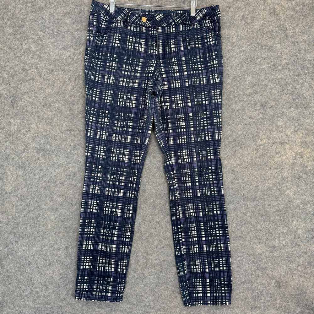 Tory Burch Jeans Womens‎ 32 (fits 34x32) Conner  Tab Front Skinny Plaid Denim